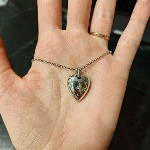Sterling silver puffy heart pendant with 5 diamonds (chain included)